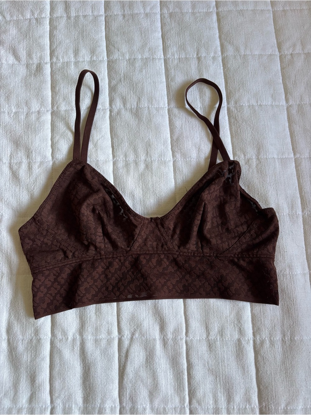 SKIMS Logo Mesh Triangle Bralette in color Saffron